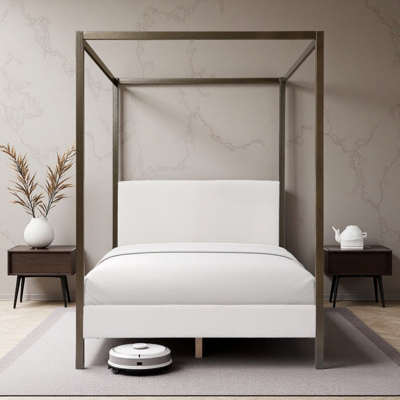 Boucle Upholstered Canopy  Bed, King