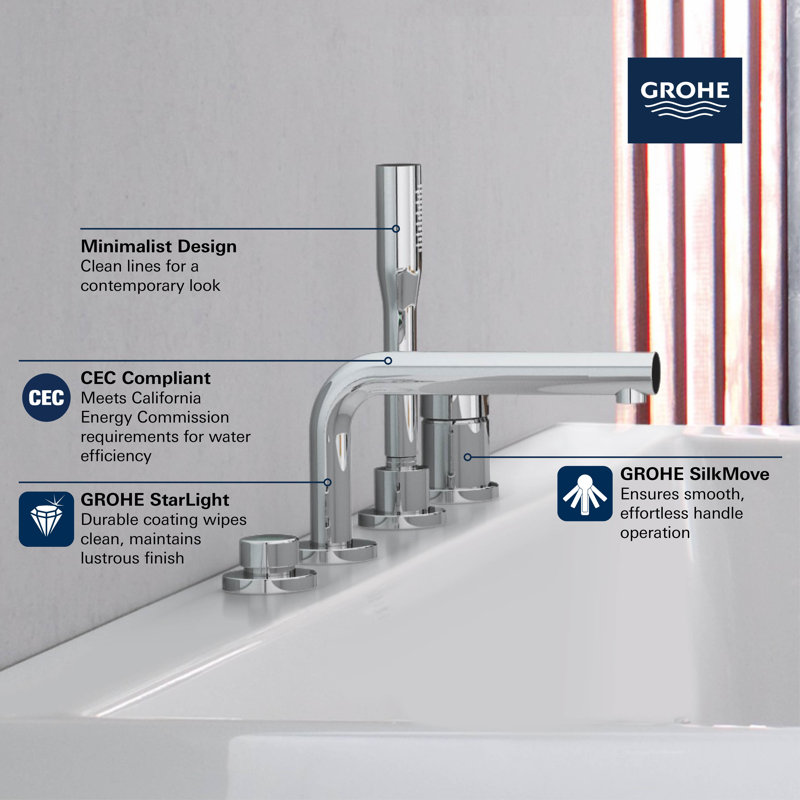 Concetto™ Single Handle Deck Mounted Roman Tub Faucet Trim with Diverter and Handshower, StarLight Chrome