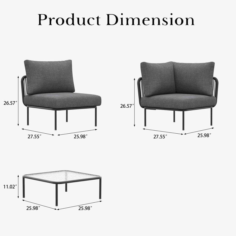 Latitude Run® 7 Pieces Aluminum Patio Furniture Set, Modern Modular Sectional Sofa with Coffee Table and Upgrade Thickness Cushion