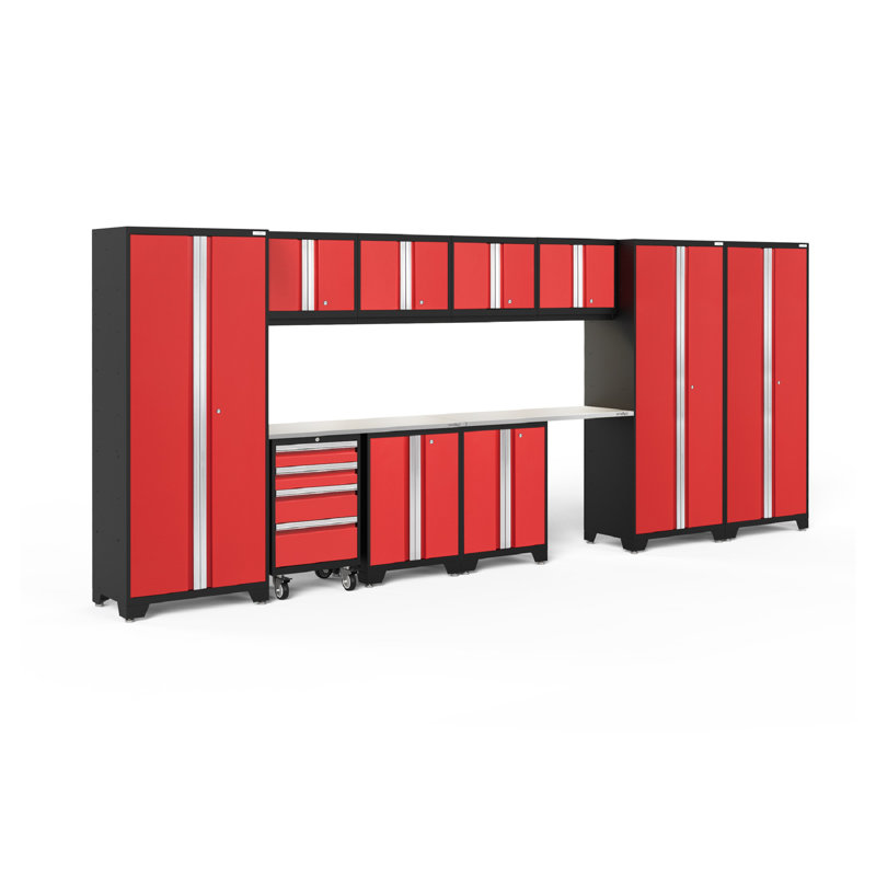 Bold Series 12 Piece Complete Garage Storage System Set, Red, Stainless Steel