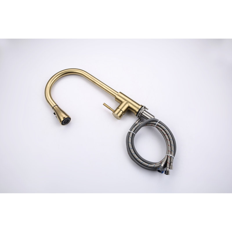 Brushed Gold Pull Out Spray Kitchen Faucet, Stainless Steel Construction Material, 360 Rotating Nozzle, Corrosion & Rust Trait Faucet With Head, Steel, Rotatable Easy Temperature Flow Control,