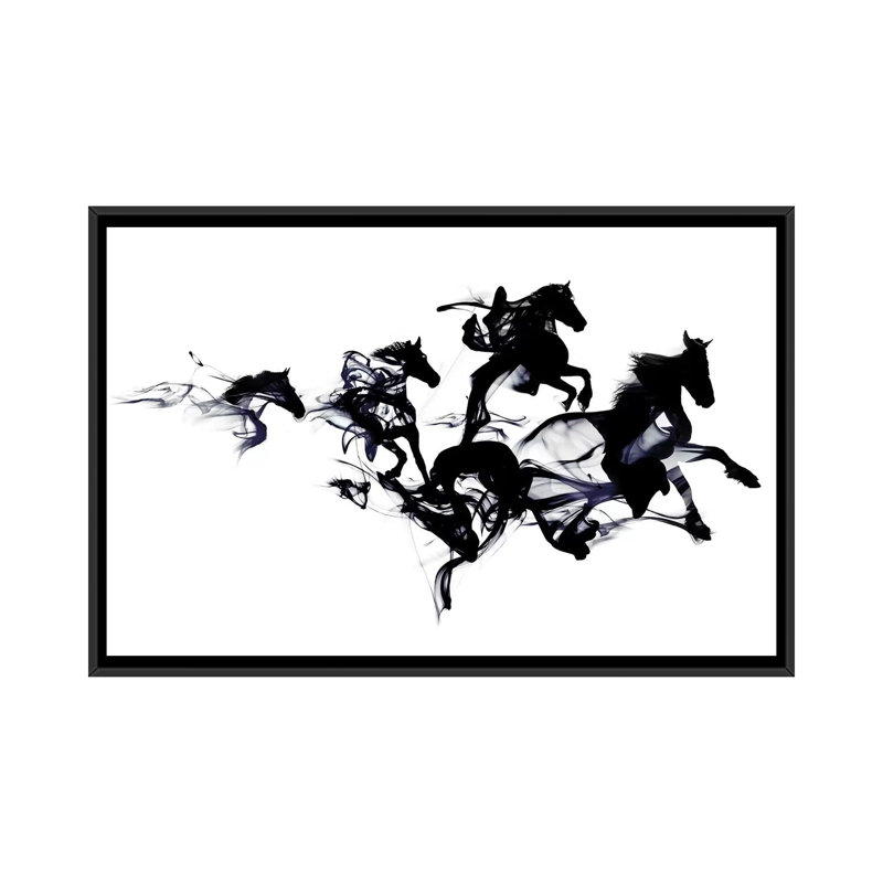 « black horses », impression sur toile, H 18 po x l 26 po x P 1,5 po, Toile avec cadre noir