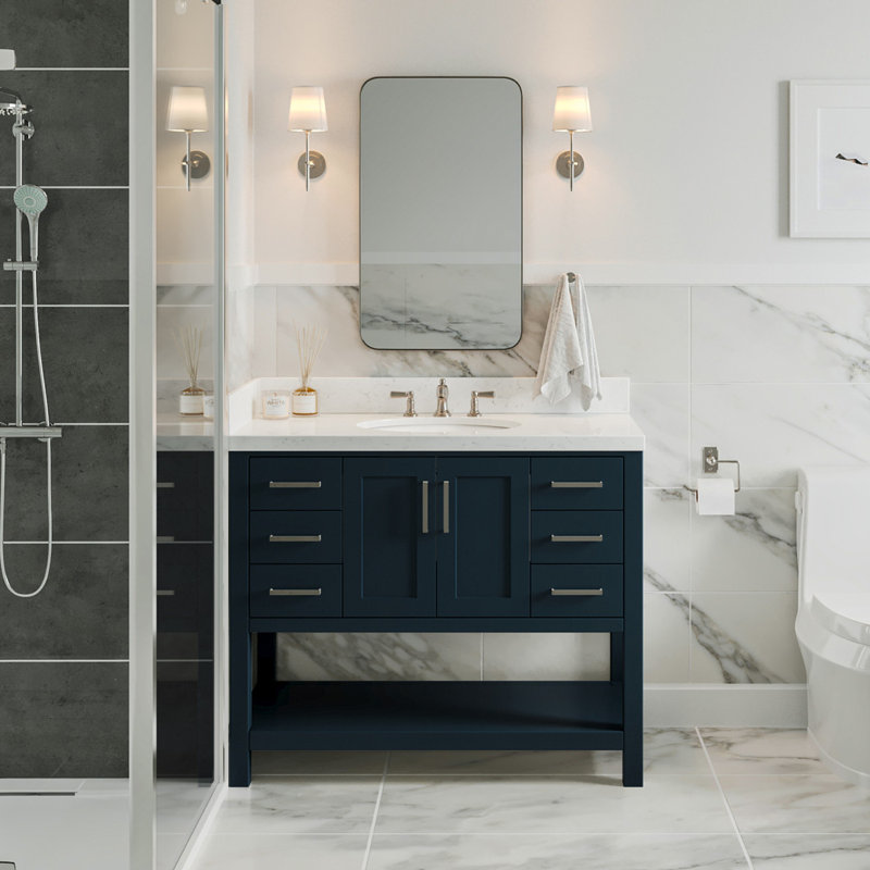 Ensemble de meuble-lavabo simple 43 po Moille, Bleu minuit, Ovale