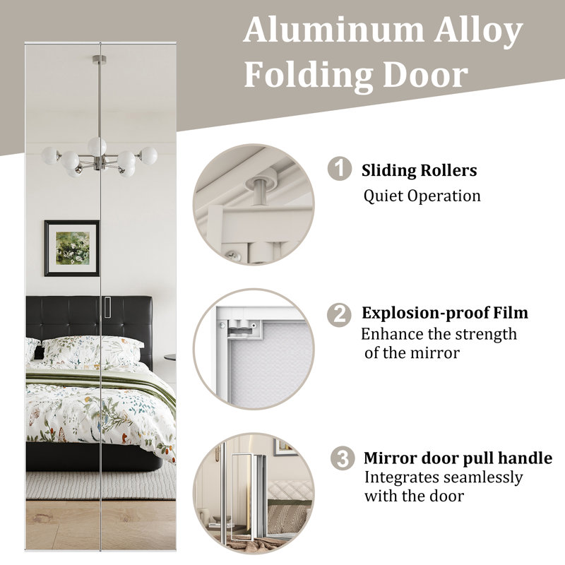 36" x 81" Full Size Mirror Bi-Fold Closet Doors With Installation Hardware Kit, 36" x 81"