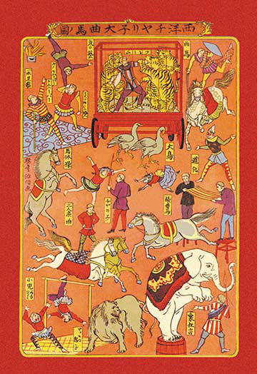 « the cirque-animaux et artistes », publicité rétro, H 66 po x l 44 po x P 1,5 po