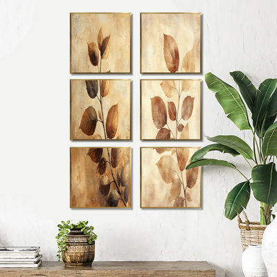 Brown Faded Sepia Leaves - Floral Canvas Prints Set Of 6