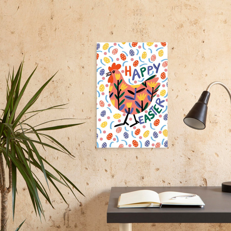 Happy Easter Chicken Colorful Vibrant Abstract Bird Spring Flower Wall Art Print by Pictufy Studio IV - Wrapped Canvas Print