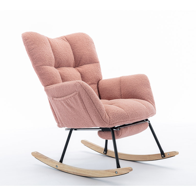Chaise berçante en tissu avec repose-pieds Teddy, Rose
