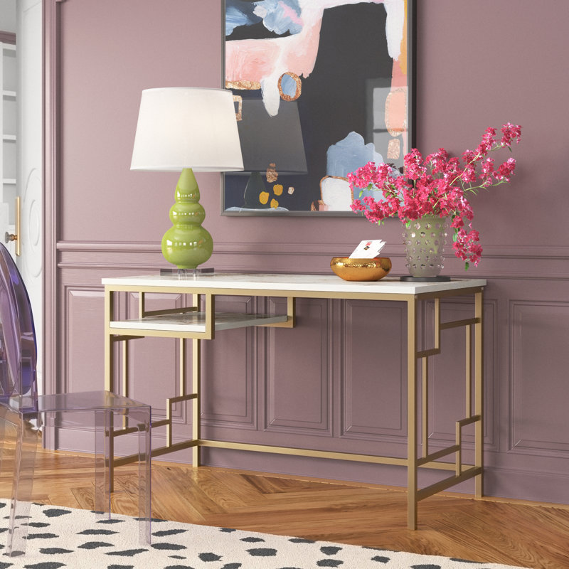 Edwin Metal Base Writing Desk, White/Gold