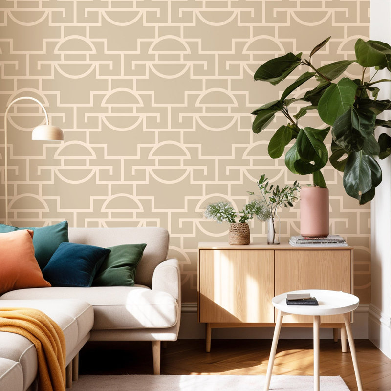 Vintage Lattice - Jade Wallpaper, Camel