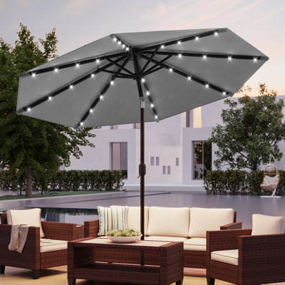 Parasol de marché à DEL avec parasol rond pour terrasse avec grand auvent de table d'extérieur à énergie solaire pour terrasse