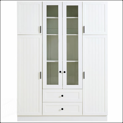 Modern Large Kitchen Pantry with 6 Doors, Adjustable Shelves, Pull-out Trays, and Wine Rack for Efficient Storage and Organization