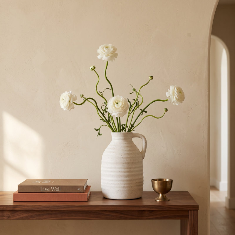 Shorsey Ceramic Vase Large, 9.05" H x 6.29" W x 5.9" D, Cream