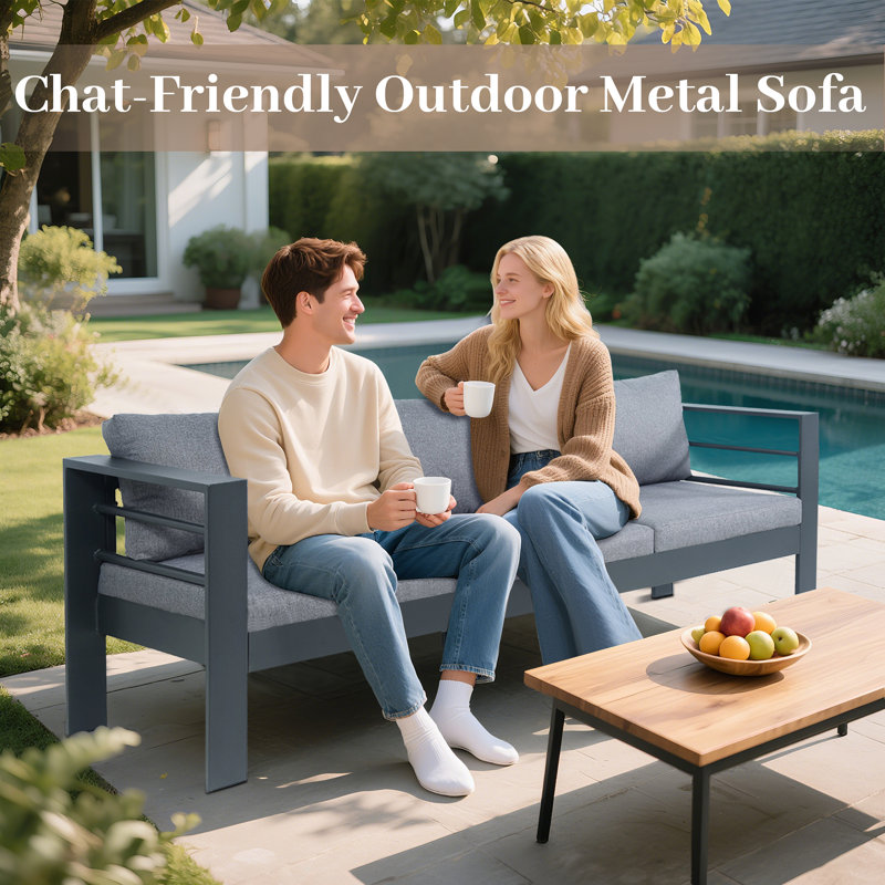 3-Seater Patio Sofa,All-Weather Iron Frame with Cushions