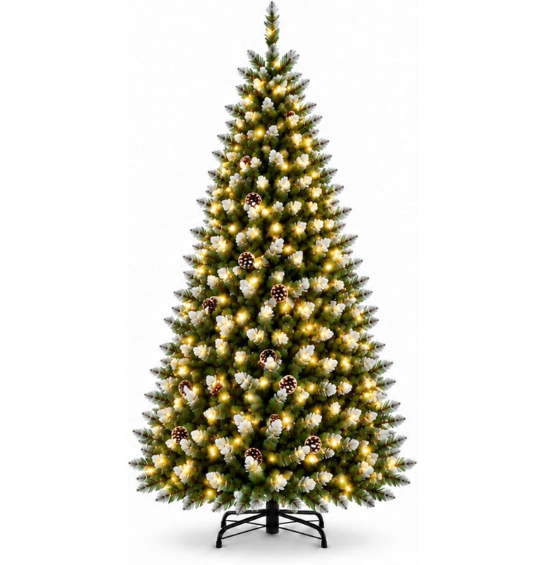 Arbre de Noël artificiel 4,5 pi avec 450 pointes, 150 lumières et un pied en métal pliable