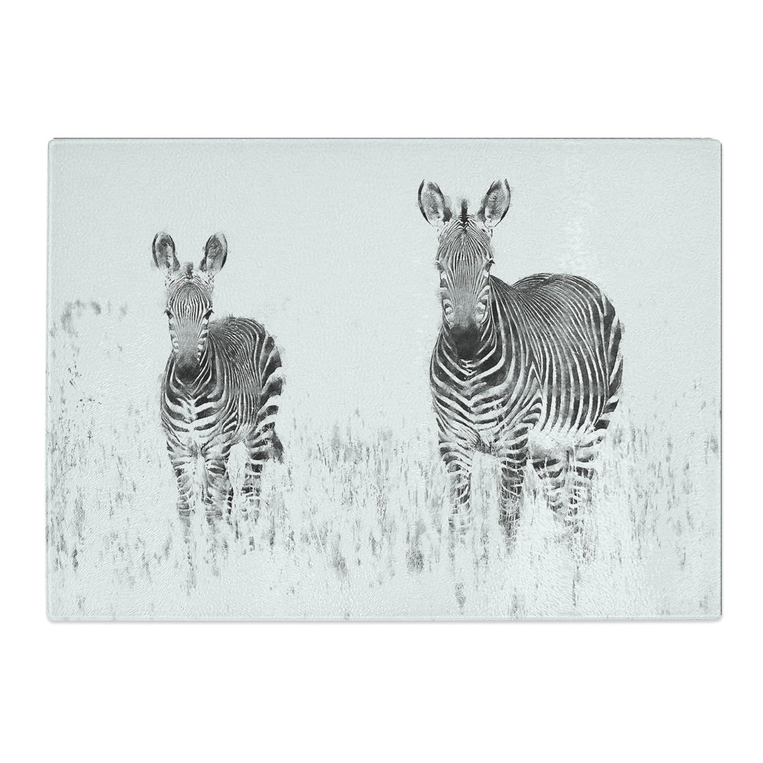Tempered Glass Two Zebras Painting Chopping Board