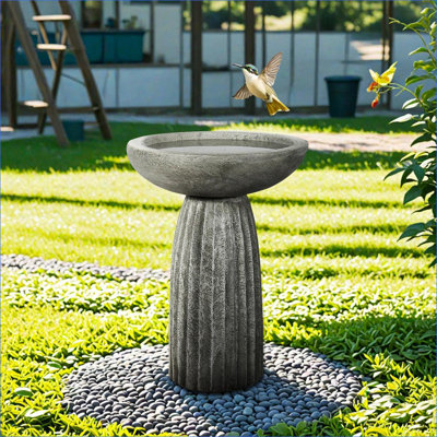 Bird Baths for Outdoor Garden Patio, 24.4" High Weather Resistant Pedestal Bird Bath | Concrete Cement | Gray