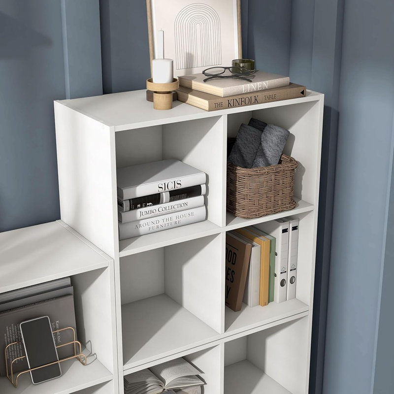 4-cube Storage Organizer – Stackable Wood Bookcase For Cubby Bins, White