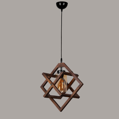 Luminaire suspendu géométrique en bois à hauteur réglable avec capuchon en verre