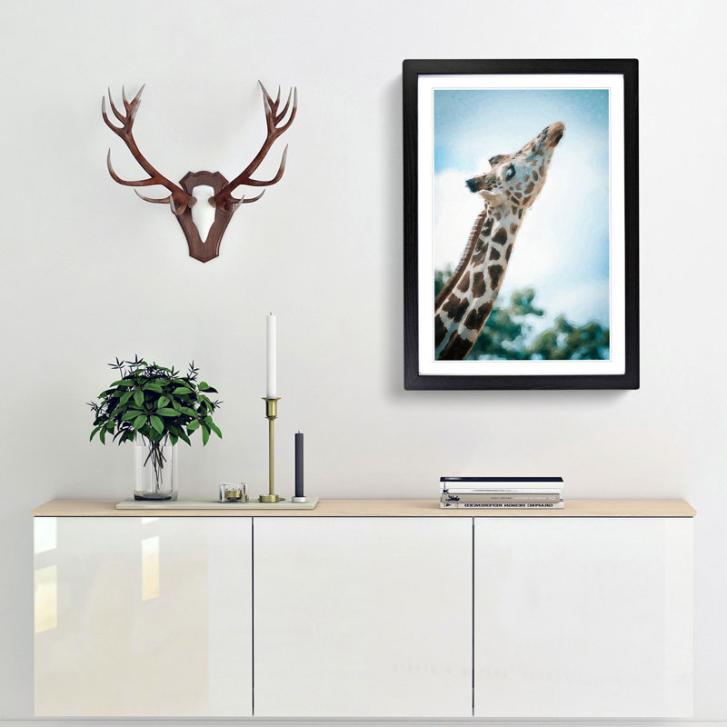Stretching Giraffe - Framed Print, Black Framed, 36cm H x 27cm W x 2cm D