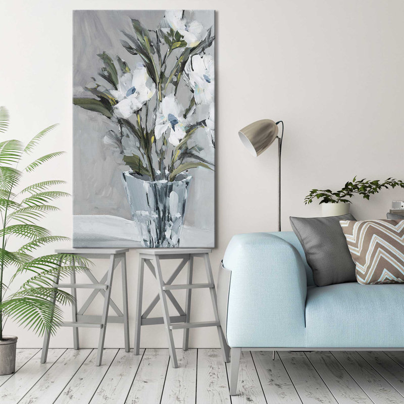«Evening Flowers» par Jane Slivka - Peinture, Toile tendue, H 48 po x l 28 po x P 1,5 po