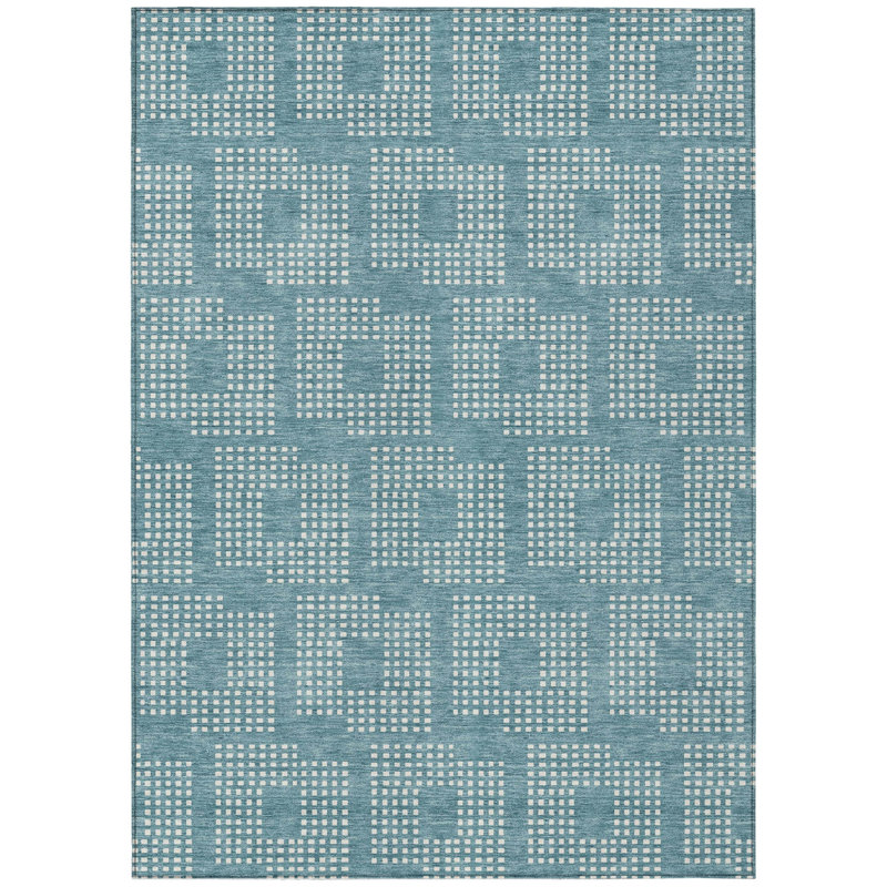 Tapis extérieur bleu sarcelle et ivoire lavable 3 pi x 5 pi bleu sarcelle et ivoire