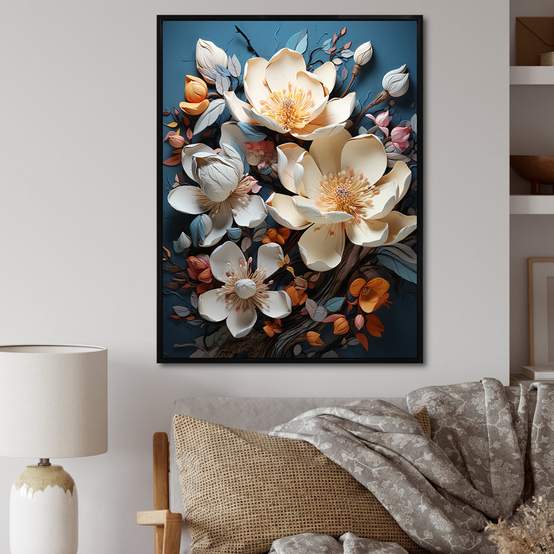 Magnolia beige et rose I sur toile, H 40 po x l 30 po x P 1,5 po, Cadre flottant noir