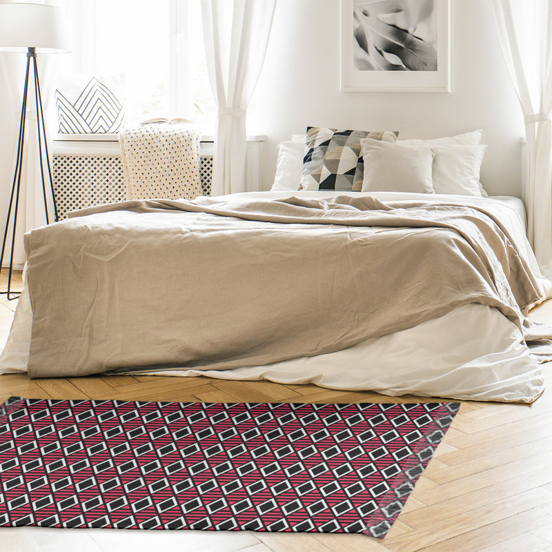 Tapis de couleur rouge/noir à carreaux géométriques classic Mcguigan, Oui