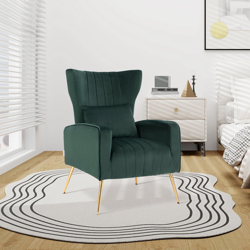 Koburn Velvet Wingback Chair, Green Velvet