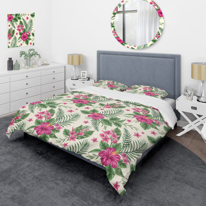 Ensemble de housse de couette en microfibre rose / vert / ivoire 3 pièces