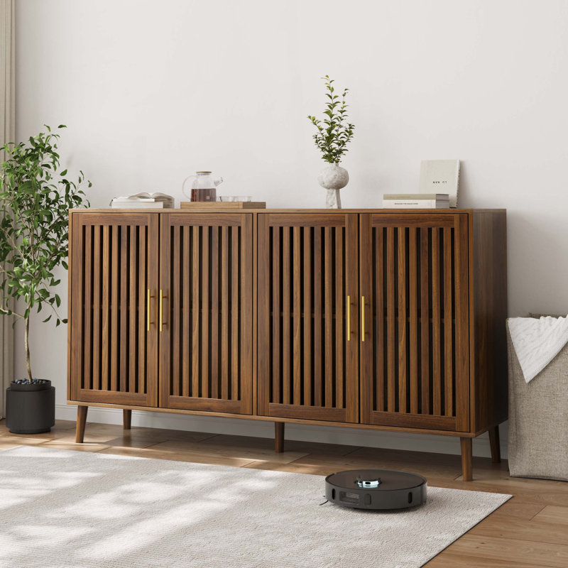 Console en bois avec 2 armoires, tablettes ajustables