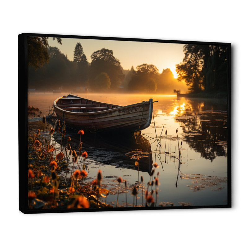 «Canoe On The Lake - Lakehouse», reproductions encadrées, H 12 po x l 20 po x P 1 po, Cadre flottant noir