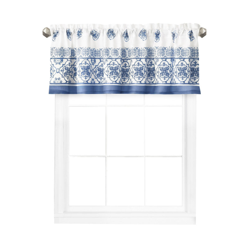 Guven 3-Piece Kitchen Curtain Tier Set & Valance, Blue, 60" W x 24" L