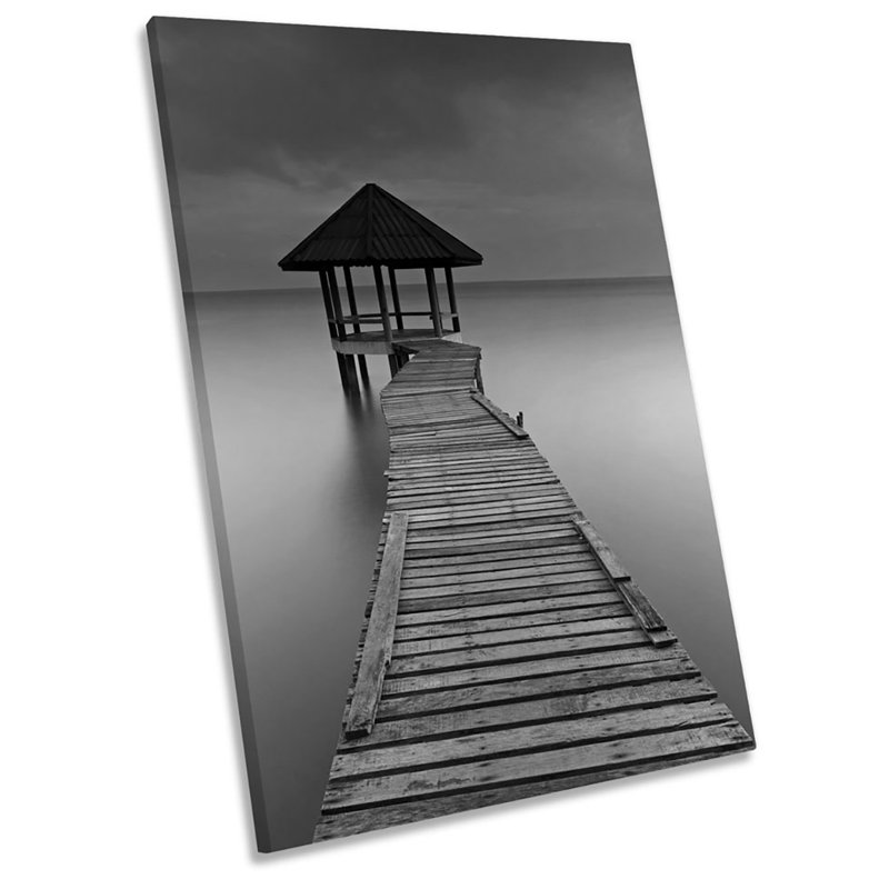 Moody Seascape Jetty Pier Beach B&W - Wrapped Canvas Art Prints, 45.7cm H x 30.5cm W x 2cm D