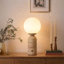 Lampe de table Mila Tall 24 po à DEL moderne en marbre brun avec abat-jour en verre givré et port USB intégré-126420617-139814785