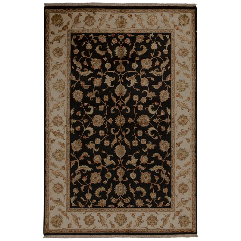 Tapis noir / ivoire de haute qualité noué à la main