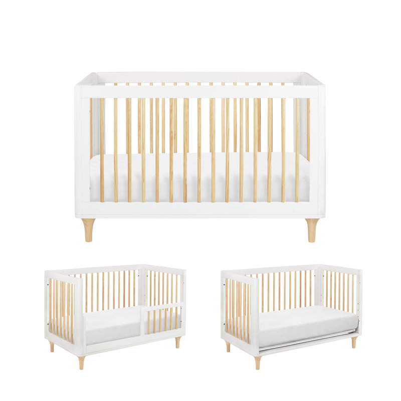 Lolly 3-in-1 Convertible Crib, White/Natural