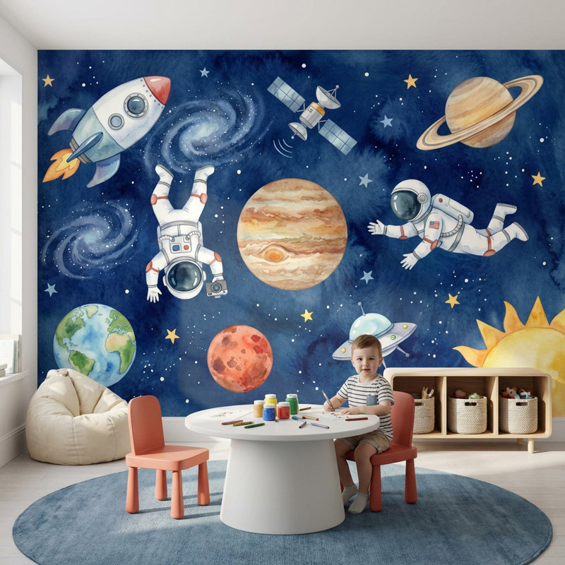 Astronaut Wallpaper Galaxy Planets Wall Mural, 100"x96", Non-Woven Nonpasted