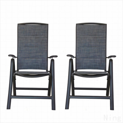 Folding Patio Chairs Set Of 2, Aluminium Frame Reclining Sling Lawn Chairs With Adjustable High Backrest, Patio Dining Chairs For Outdoor, Camping,Porch,Balcony(Textilene Fabric,2 Chairs)