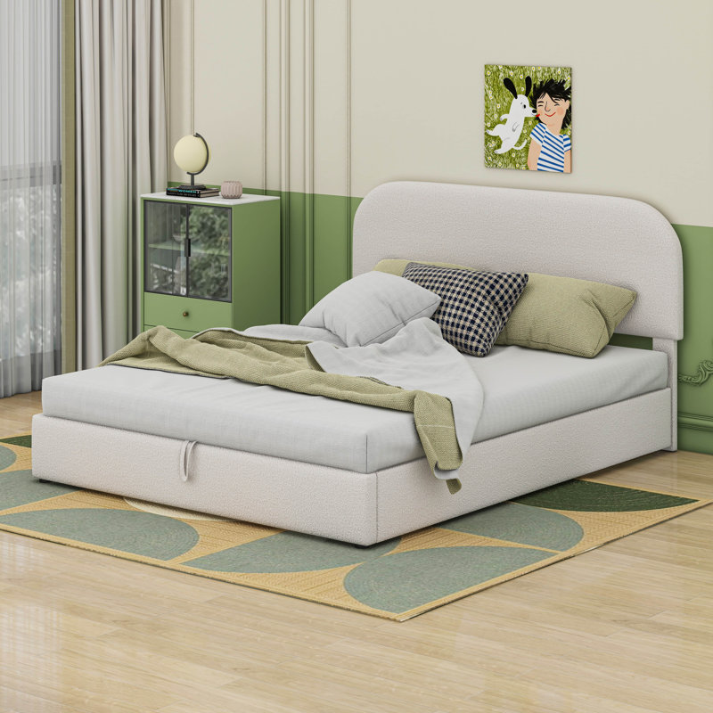 Lit plateforme tapissier Teddy, Blanc, Grand