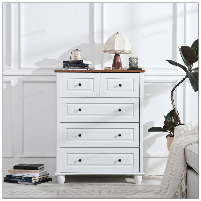 Grande armoire de rangement en bois à 5 tiroirs avec espace profond, parfaite pour organiser et améliorer l'esthétique de la pièce