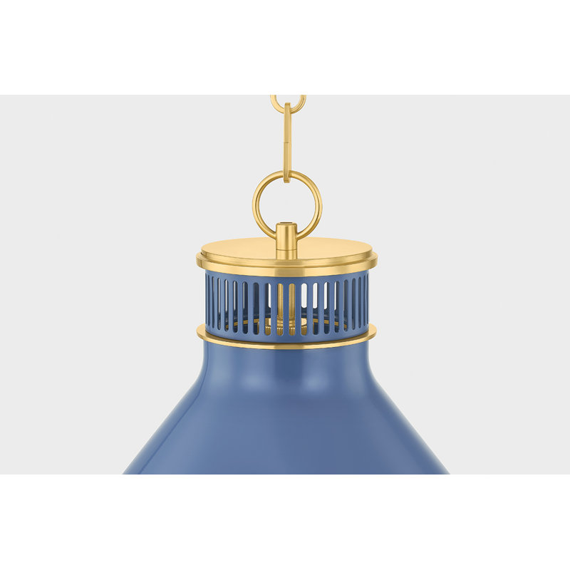 Highclere Pendant in Aged Brass by Mark D. Sikes, 12" H x 12.75" W x 12.75" D, Aged Brass/Soft French Blue