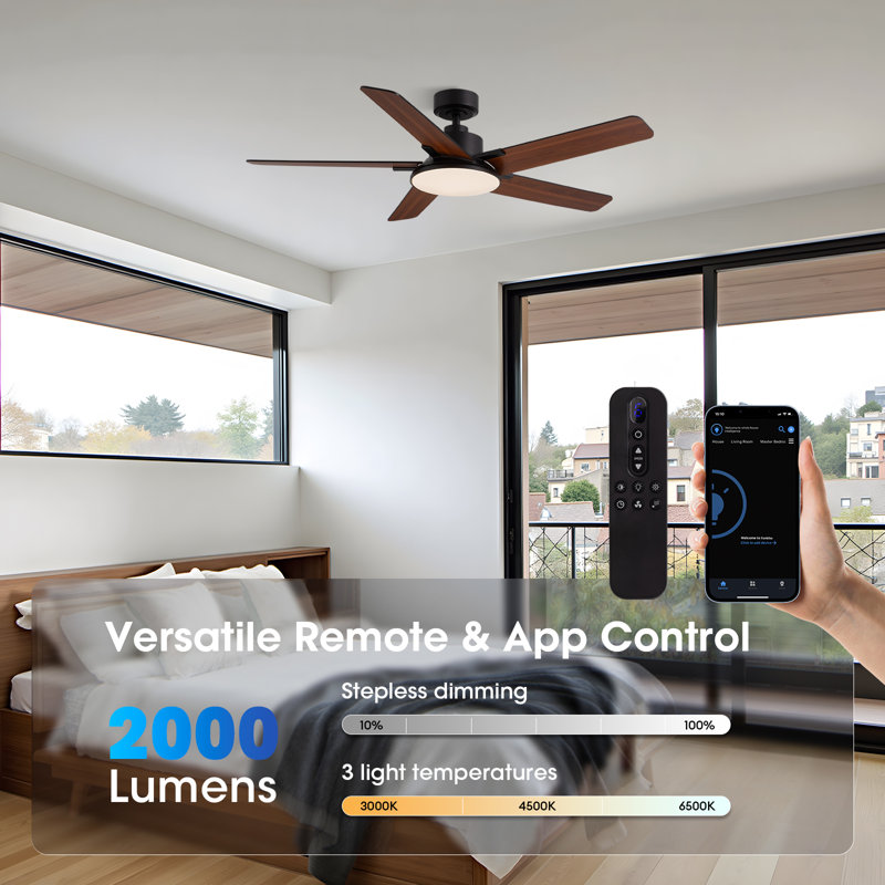 Ventilateurs de plafond modernes de 52 pouces avec lumières et télécommande noir, Noir, 52 po de largeur