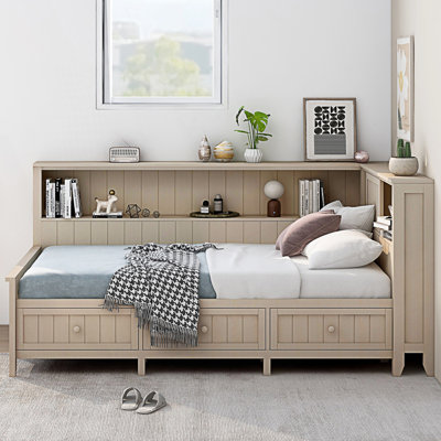 Twin Size Daybed With Storage Shelves And 3 Drawers, Day Bed