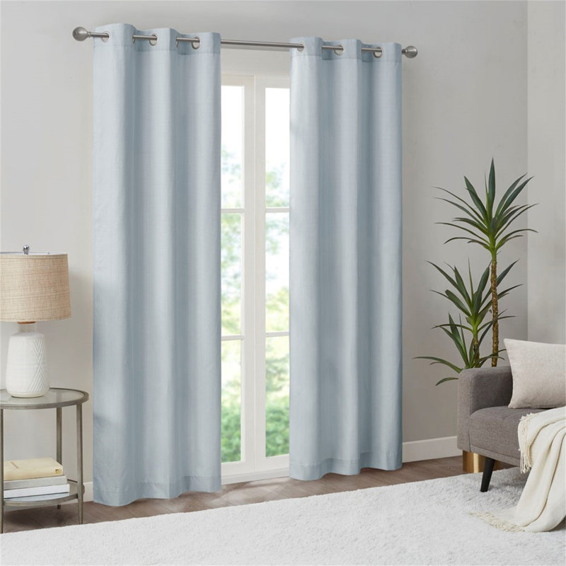Basketweave Room Darkening Curtain Panel Pair With Thermal Foam Backing For Energy Efficiency And Noise Reduction, Blue