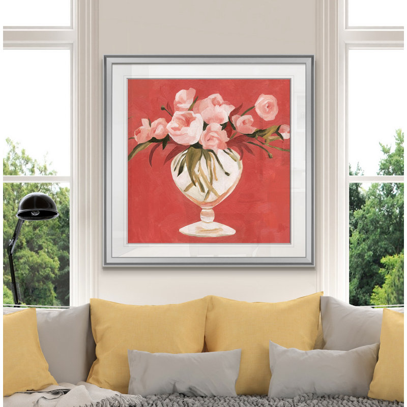 « brillante fleuris ii », peinture, H 24 po x l 24 po x P 1,5 po, Encadrement argenté