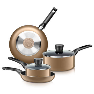 Farberware Easy Clean Steam Vent Cookware Nonstick Pots and Pans Set, 14-Piece, Copper