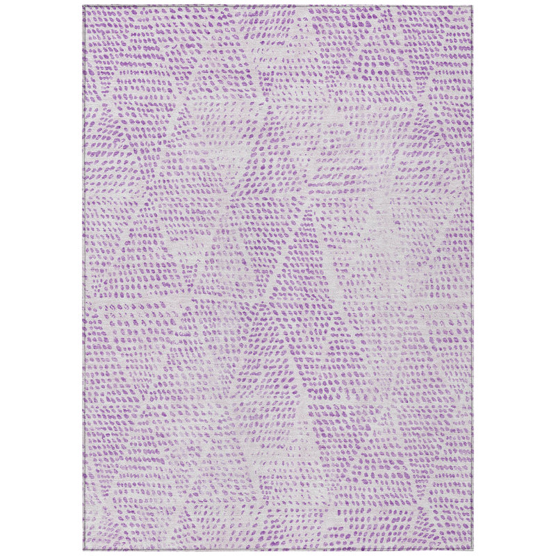 3' X 5' Purple And Ivory Geometric Washable Indoor Outdoor Area Rug