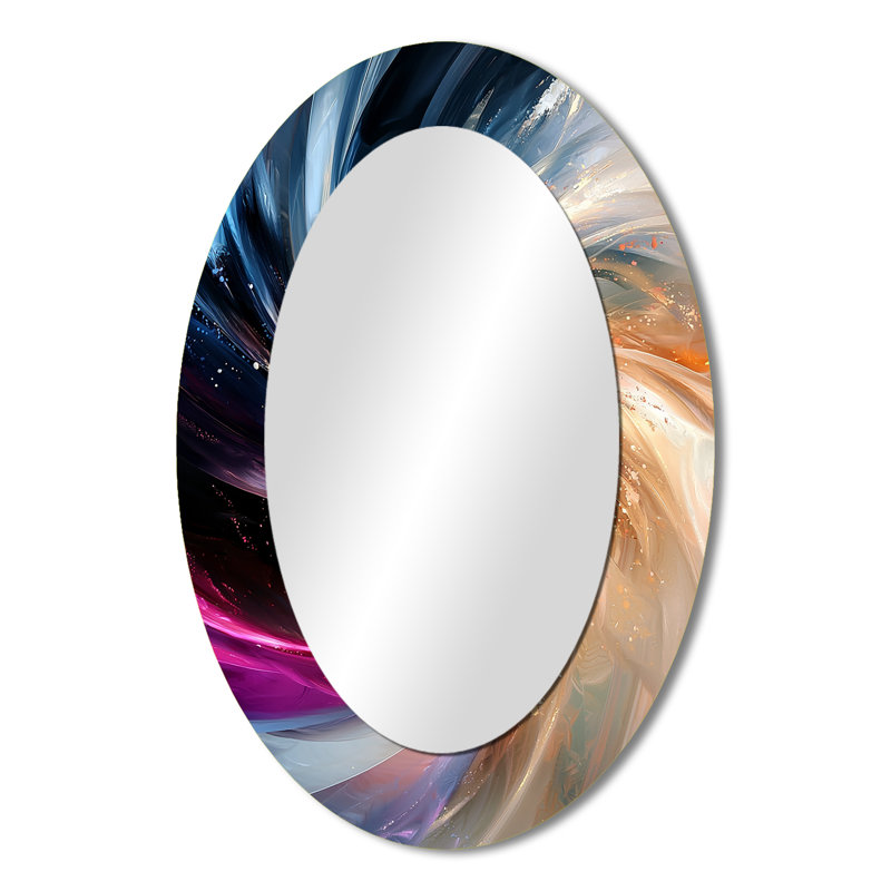 Abstract Spirals In Gold And Purple Tones IV - Large Oval Wall Mirror On Metal, 36" x 24"