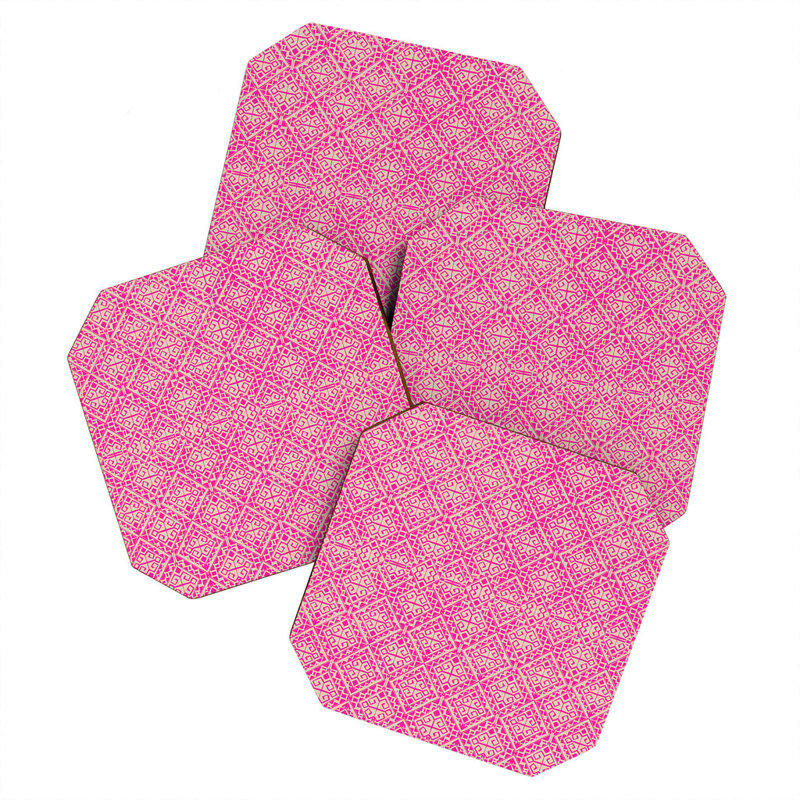 Giffin Wood Square 4 Piece Coaster Set, Pink